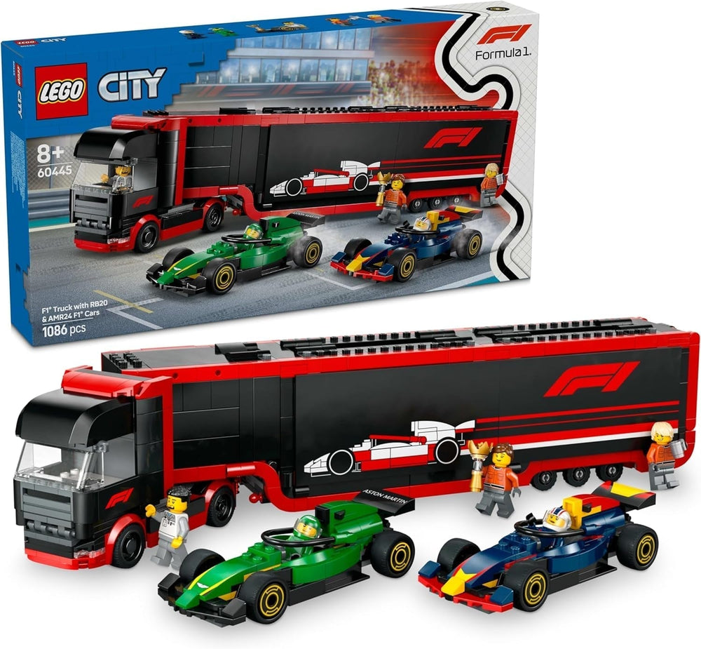 LEGO City Transporter F1 con auto da corsa F1 RB20 e AMR24 - Transporter di macchinine giocattolo per i team di Formula 1 Red Bull e Aston Martin - Incl. 5 minifigure - Regalo per ragazzi e ragazze dagli 8 anni in su 60445 Set da costruzione Beuche den LEGO-Store Titolo predefinito