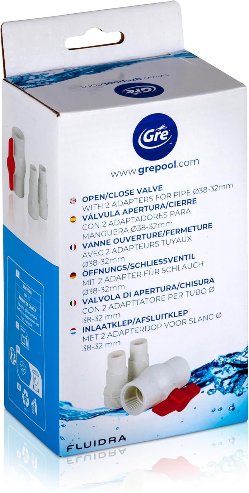 Gre AR512 - Supapă pornire/oprire cu 2 adaptoare pentru furtunuri de Ø38 și Ø32 mm