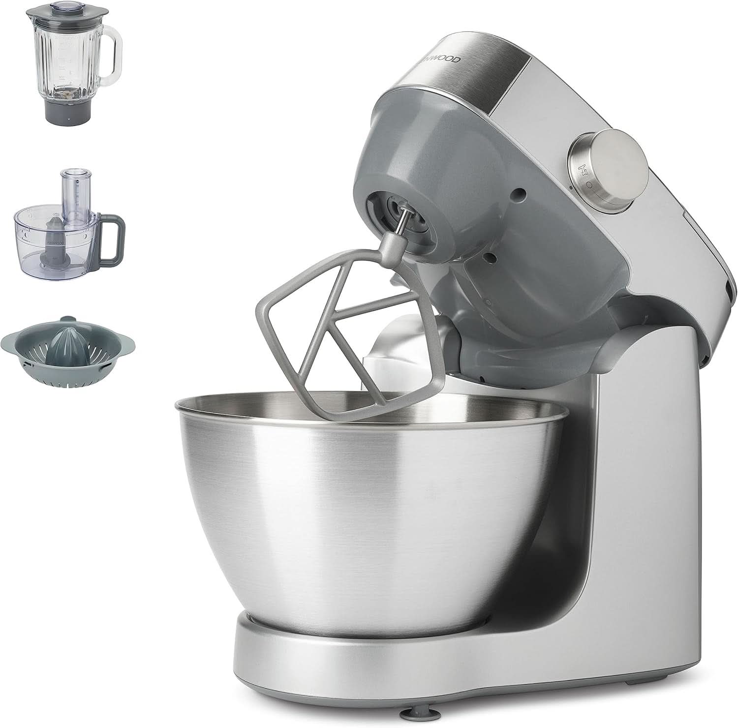 Kenwood Prospero+ KHC29A.R0SI Macchina da cucina, 4,3 L Edelstahlschüssel, Inkl. 10-Teiligem Zubehör-Set Mit Fleischwolf, Glas-Mixer, Zitruspresse, Entsafter Und Mehr, Inkl. Easyweigh Waage, 1000W, Silber Madre e bambino Naty Shop Silber Inkl. 7 Accessori