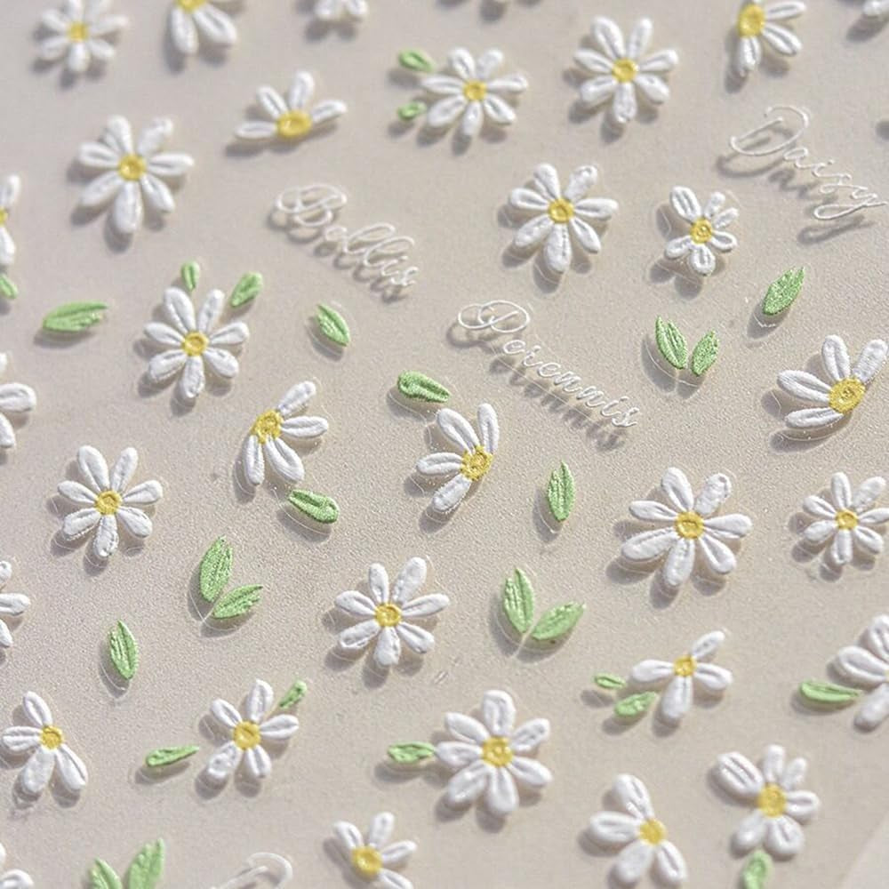 5D în relief alb margarete autocolante unghii flori autocolante unghii flori folie autoadezive autocolante unghii arta autocolante unghii margarete decorare unghii accesorii design flori autocolante unghii arta