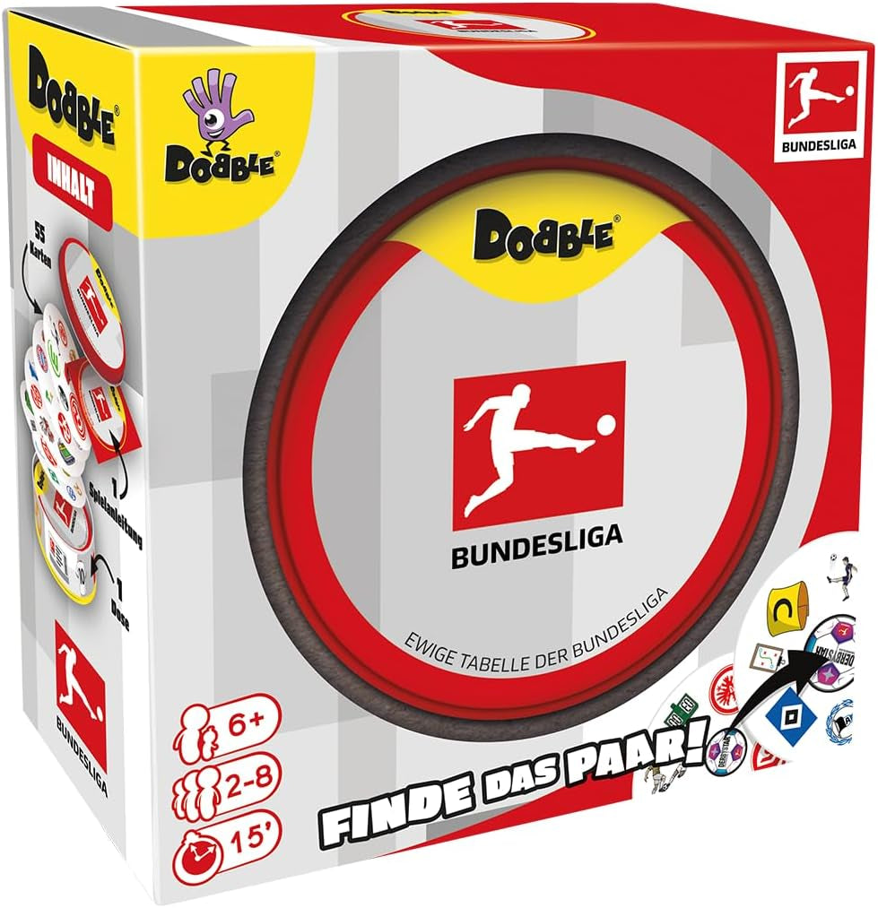 Dobble Bundesliga, gioco per famiglie, gioco di carte, 2-8 giocatori, dai 6 anni in su, 15 minuti, tedesco
