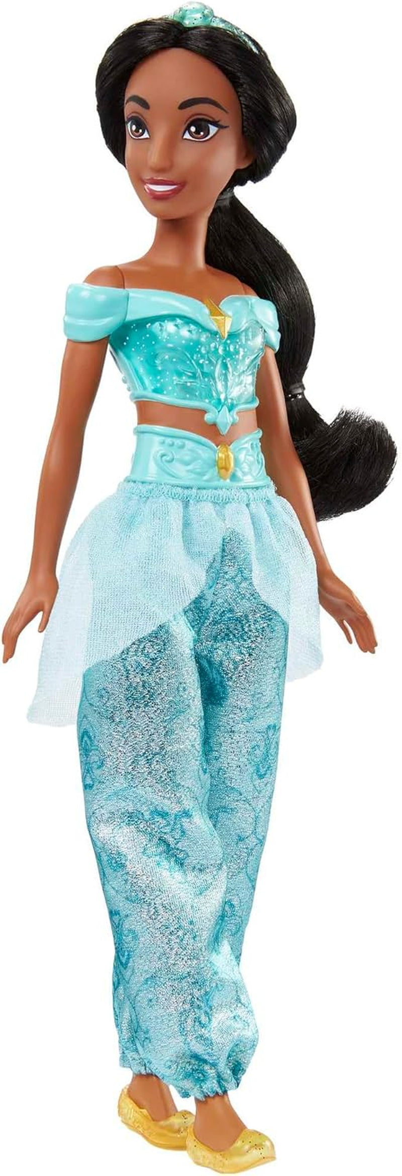 Jucărie Mattel Disney Princess, Păpușă la modă articulată Jasmine cu haine și accesorii strălucitoare, inspirată din filmul Disney, cadou pentru copii, HLW12