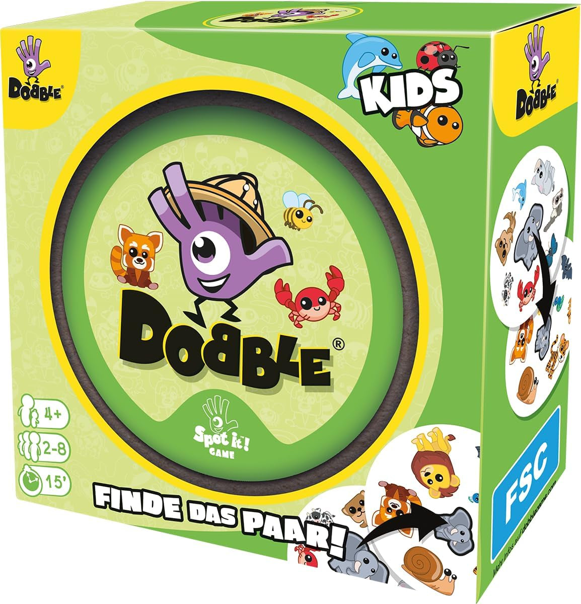 Zygomatic, Dobble Kids, Eco-Sleeves, Gioco per bambini, Gioco di carte, 2-8 giocatori, Età 4+, 15 Minuti, Tedesco