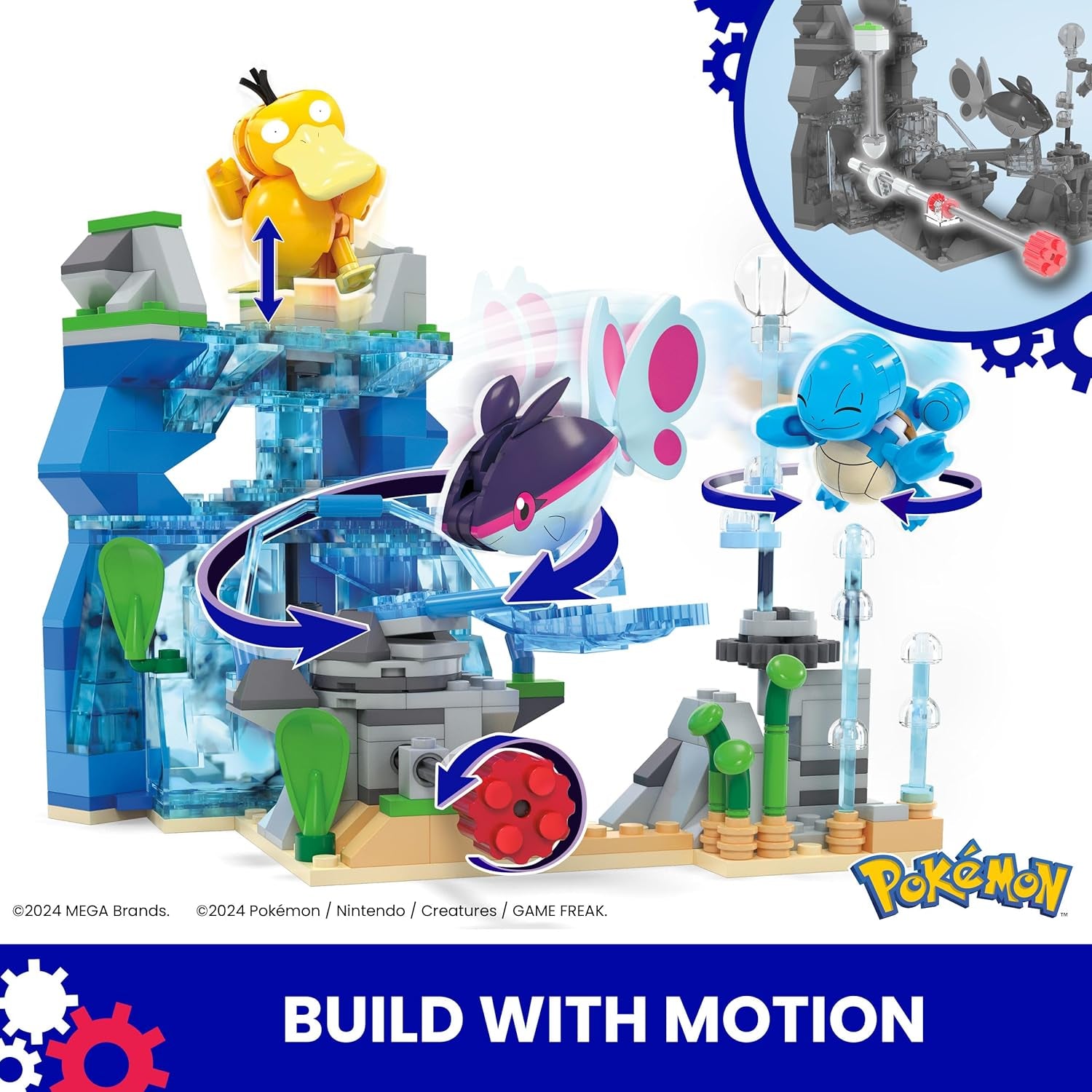 MEGA Pokémon Actionfigur-Bauspielzeug, Wasserabenteuer mit 319 Teilen und beweglichem Schiggy, Enton und Finneon, für Kinder, HXF79