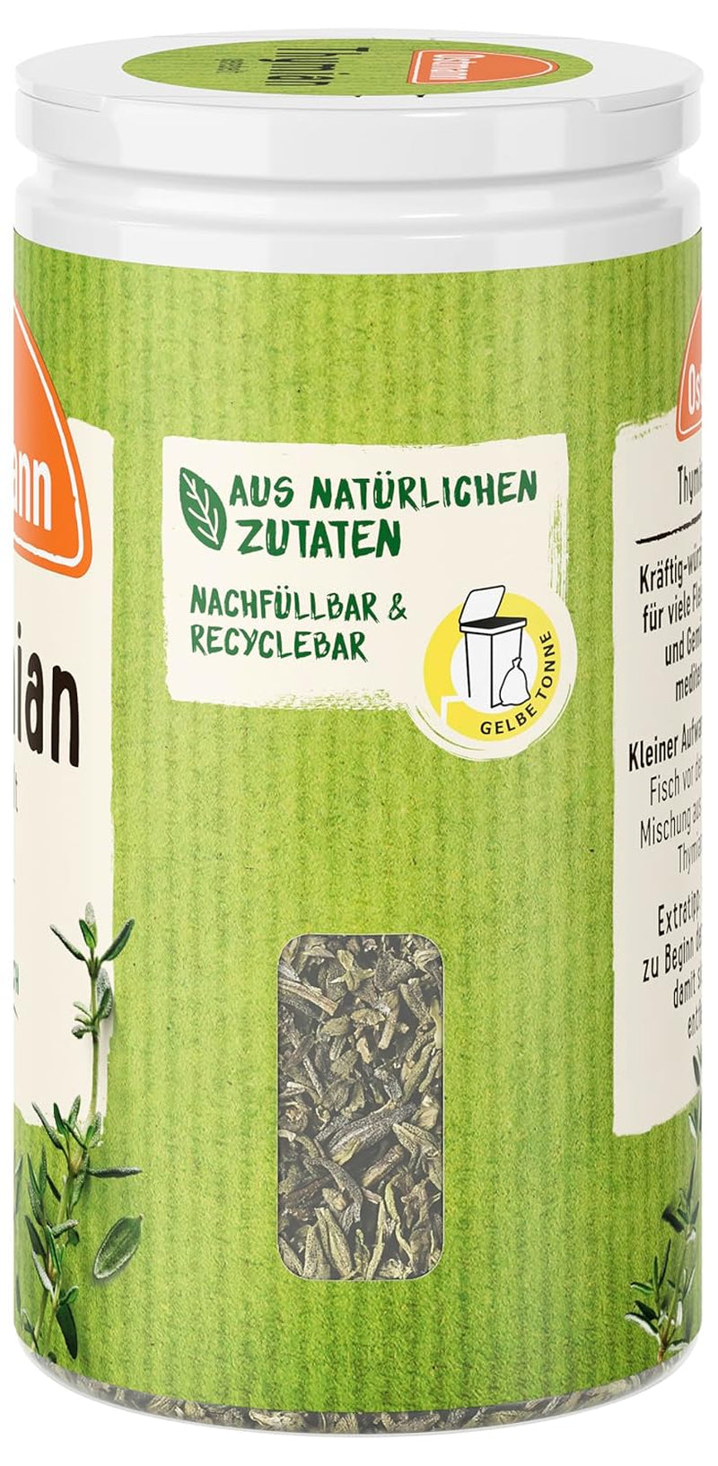 Ostmann Thyme gerebelt 15 g Thyme-Gewürz für viele Fleisch-, Fisch-, Pilz-, und Gemüsegerichte der Mediterranen Küche, Quantità: 1 Stück