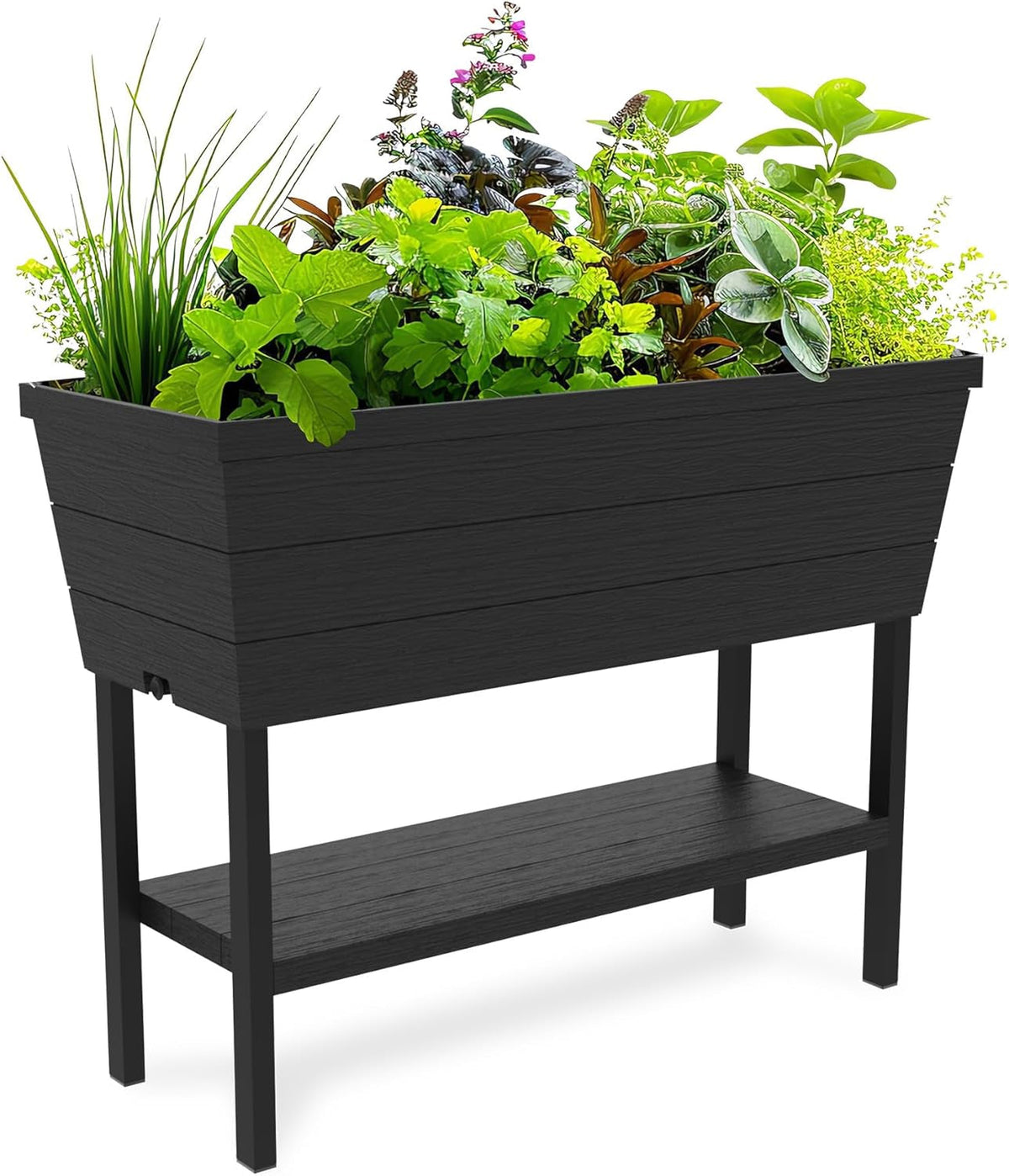 Ghiveci Keter Urban Bloomer pentru grădină înălțată și plante aromatice, pentru exterior, cu manometru de auto-udare și dop de drenaj, gri închis