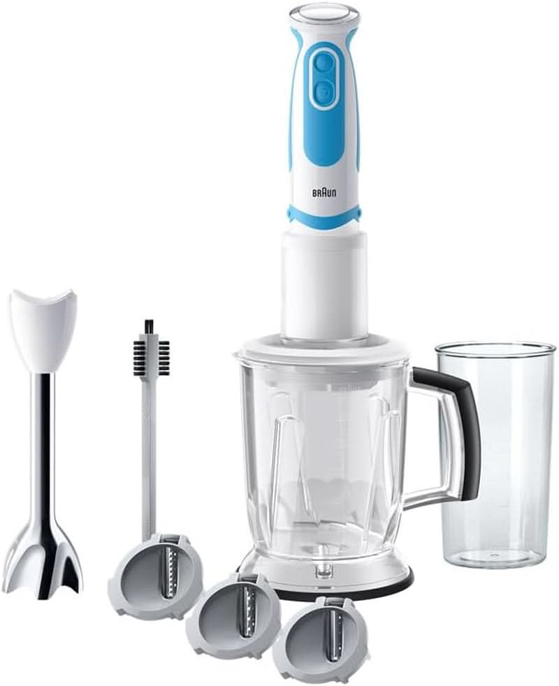 Braun Stabmixer MQ 5260WHBL Stabmixer – Multiquick 5 Vario Purierstab Mit Edelstahl Mixfuß und Spiralschneider, 1000 Watt, Inkl. Umfangreiches Zubehör-Set, Weiß/Blau Mamma e bambino Naty Shop Inkl. Spiralschneider Mq5260 Robot da cucina Inkl. Sprialschneider Bianco/Blu
