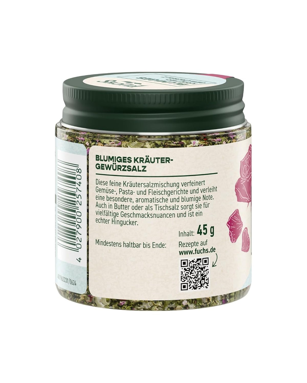 Fuchs Gewürze - Blumiges Kräutersalz | Gewürzsalz mit Rosenblütenblättern, Minze & Salz | Verfeinert Gemüse und Pasta-Gerichte | 45 g nel wiederverschließbaren Gewürzglas