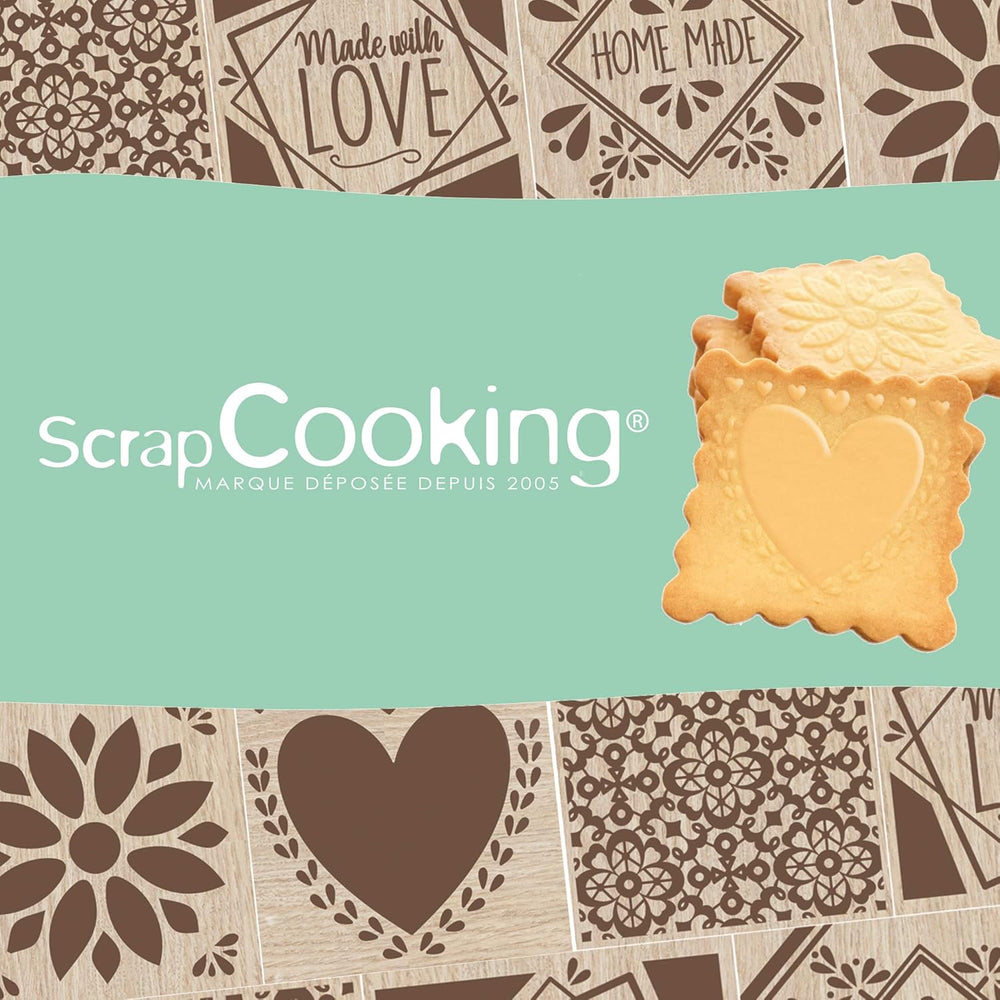 RESTURĂ DE GĂTIT 5139 Ștampilă de copt din lemn cu motive decorative, casă, cu 1 tăietor, tăietor de biscuiți și cub, decorativă, cu 5 fețe gravate în relief, decorațiune, 5139