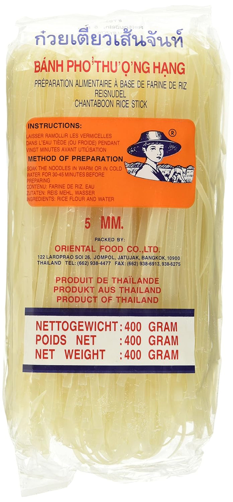 Spaghetti di riso - Tagliatelle tailandesi a nastro di riso larghe 5 mm, a base di farina di riso - 17 x 400 g