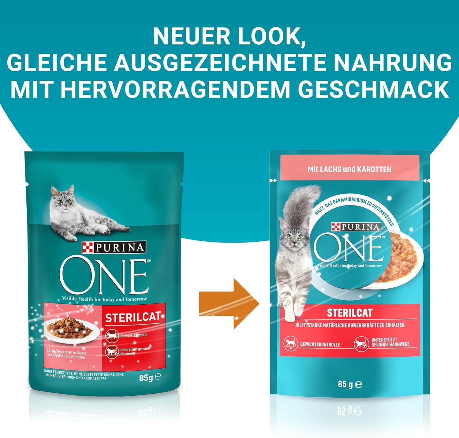 Hrană umedă pentru pisici PURINA ONE STERILCAT, bucăți fragede în sos pentru pisici sterilizate, cu somon, pachet de 26 (26 x 85g)