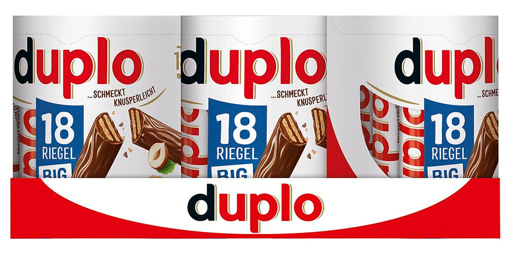 Ferrero Duplo Confezione Grande - Barrette di Cioccolato con Crema di Torrone Pregiato, Wafer Croccante e Cioccolato Fine al Latte - Dolci di Carnevale e Martedì Grasso - 15 Confezioni da 18 Barrette Incartate Singolarmente