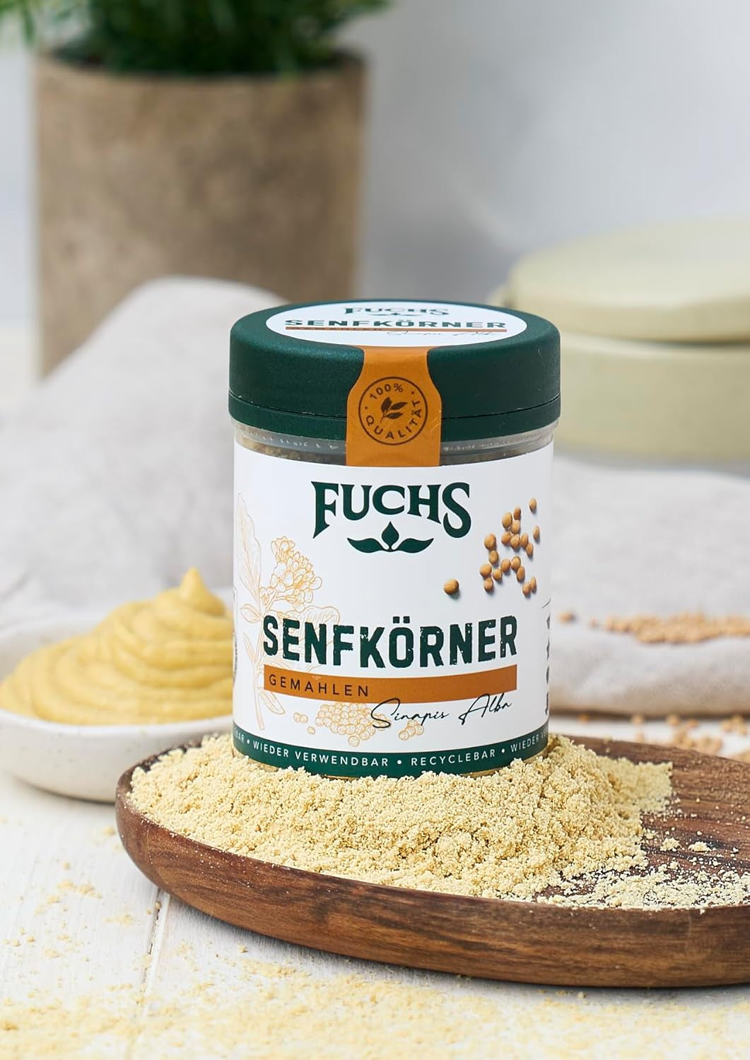 Fuchs Gewürze - Senfkörner gemahlen - für die Zubereitung von Rubs, zum Verfeinern von Suppen und Saucen - ingredienti naturali - 45 g in wiederverwendbarer, recyclebarer Dose