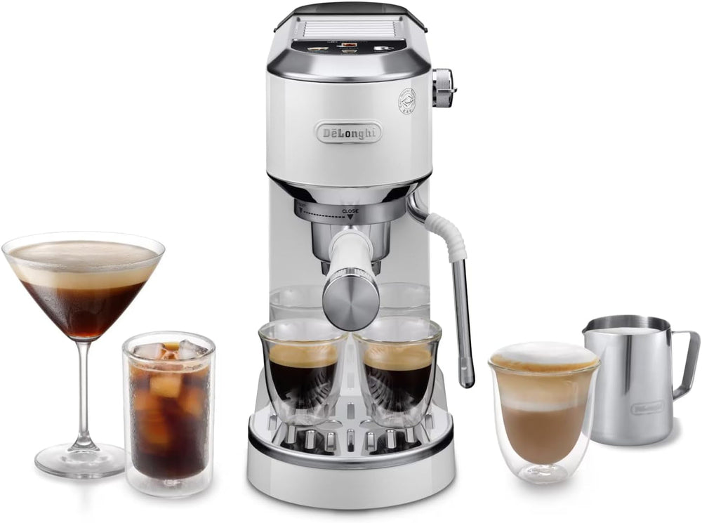 De'Longhi Dedica Style EC 685.B – Espressor cu portafiltru, espressor cu spumator de lapte profesional, doar 15 cm lățime, pentru cafea măcinată sau capsule ESE, rezervor de apă de 1 l, negru