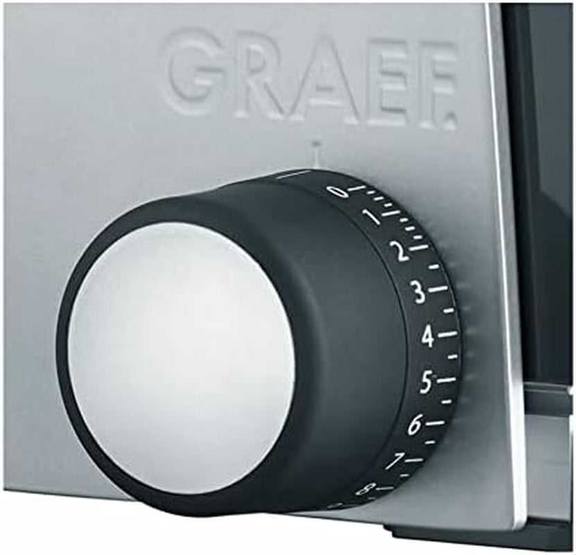 GRAEF SKS S32000, affettatrice elettrica silver con struttura interamente in metallo e base in vetro Grattugie e Affettatrici Naty Shop