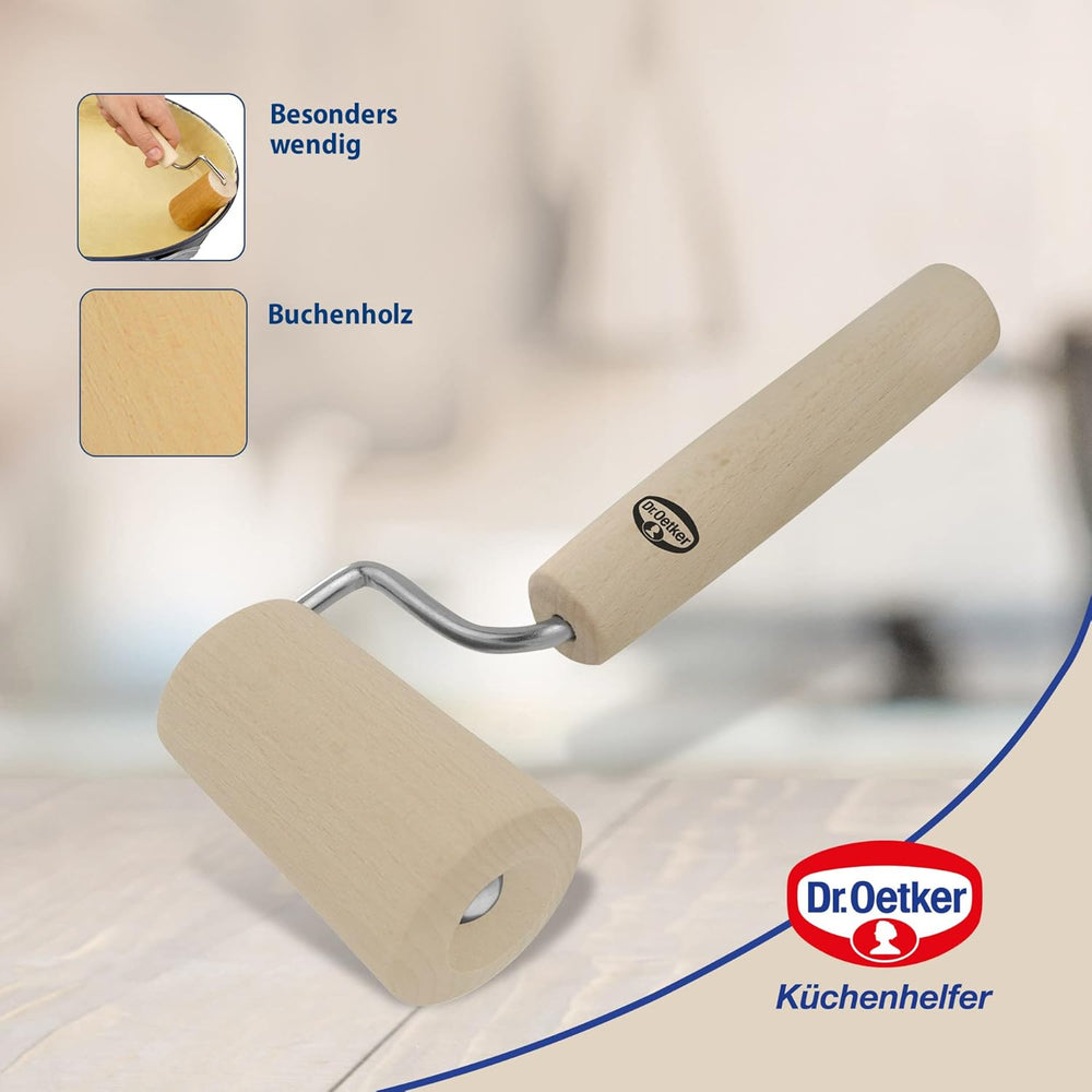 Dr. Oetker Teigroller aus Holz – Teigrolle aus Buchenholz di alta qualità – Perfekt für round und eckige Formen – ca. 18 x 7 cm, Rolle Durchmesser ca. 4,5 cm