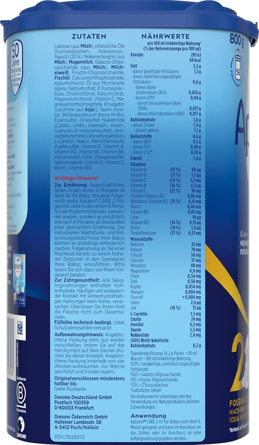 Aptamil Care 2 – Adatto anche per bambini nati con taglio cesareo – 1 x 800 g