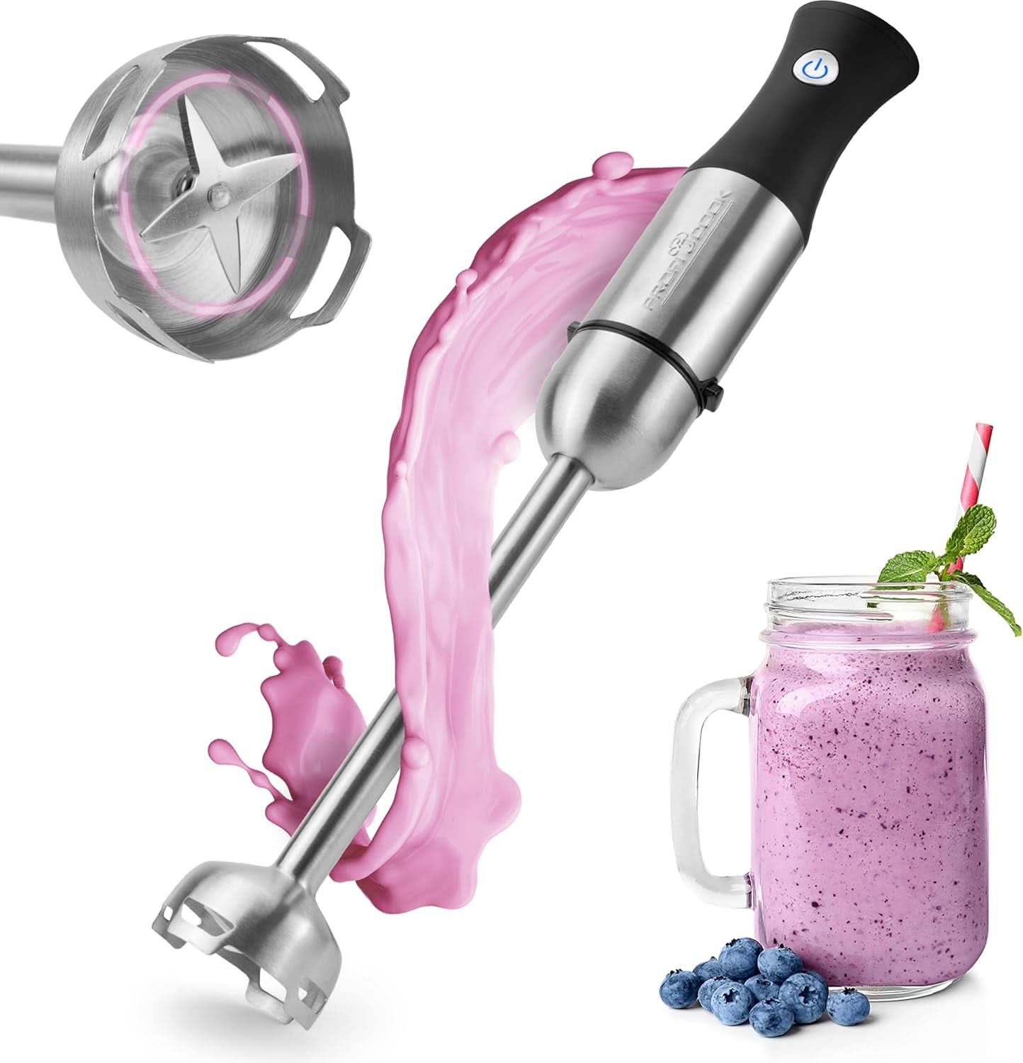 Proficook® 2In1 Stabmixer & Schneebesen | Stabmixer 1000 Watt Für Mixen, Zerkleinern & Pürieren | Smoothie Maker M. Langem Mixstab | Pürierstab M. Edelstahlgehäuse & Soft Touch-Griff | PC-SMS 1220 Mama si Copilul Naty Shop Kompaktstabmixer Pc-Sm 1094 1000W