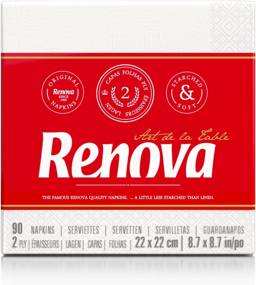 Șervețele din hârtie Renova, stil cocktail de masă alb - 90 de șervețele (pachet de 2)