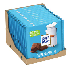 Ritter Sport 250g Cioccolato al latte alpino, Il miglior cioccolato al latte intero dal gusto cremoso, Cioccolato classico da condividere con gli amici, 11 barrette x 250g
