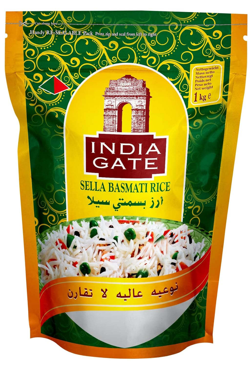 INDIA GATE Riso Sella Basmati, precotto (dall'India, a chicco lungo fine), aromatizzato, confezione sfusa - 1 confezione (1 x 1 kg)