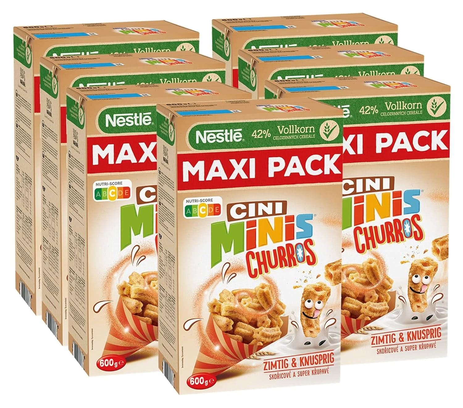 Cereali da colazione CINI MINIS Churros con farina integrale al 42%, 360 grammi Naty Shop Set 7 x 600 grammi