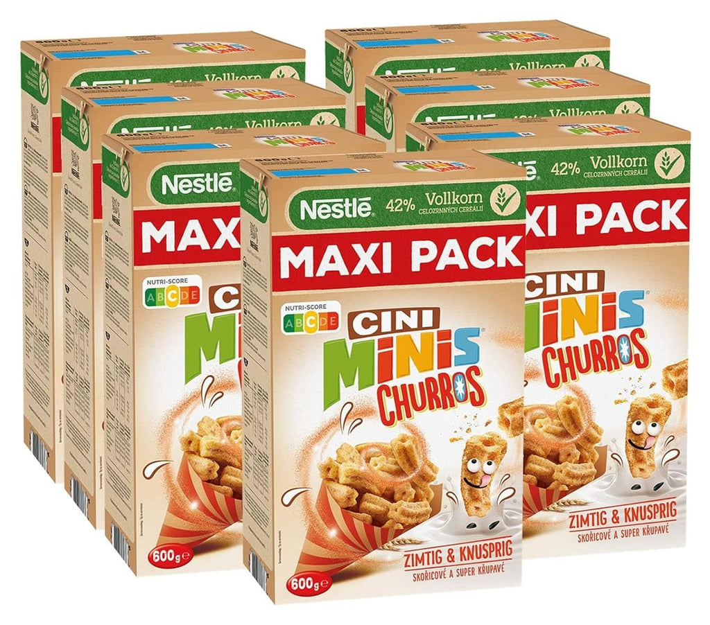 CINI MINIS Churros cereale pentru micul dejun cu 42% făină integrală, 360 grame Naty Shop Set 7 x 600 grame