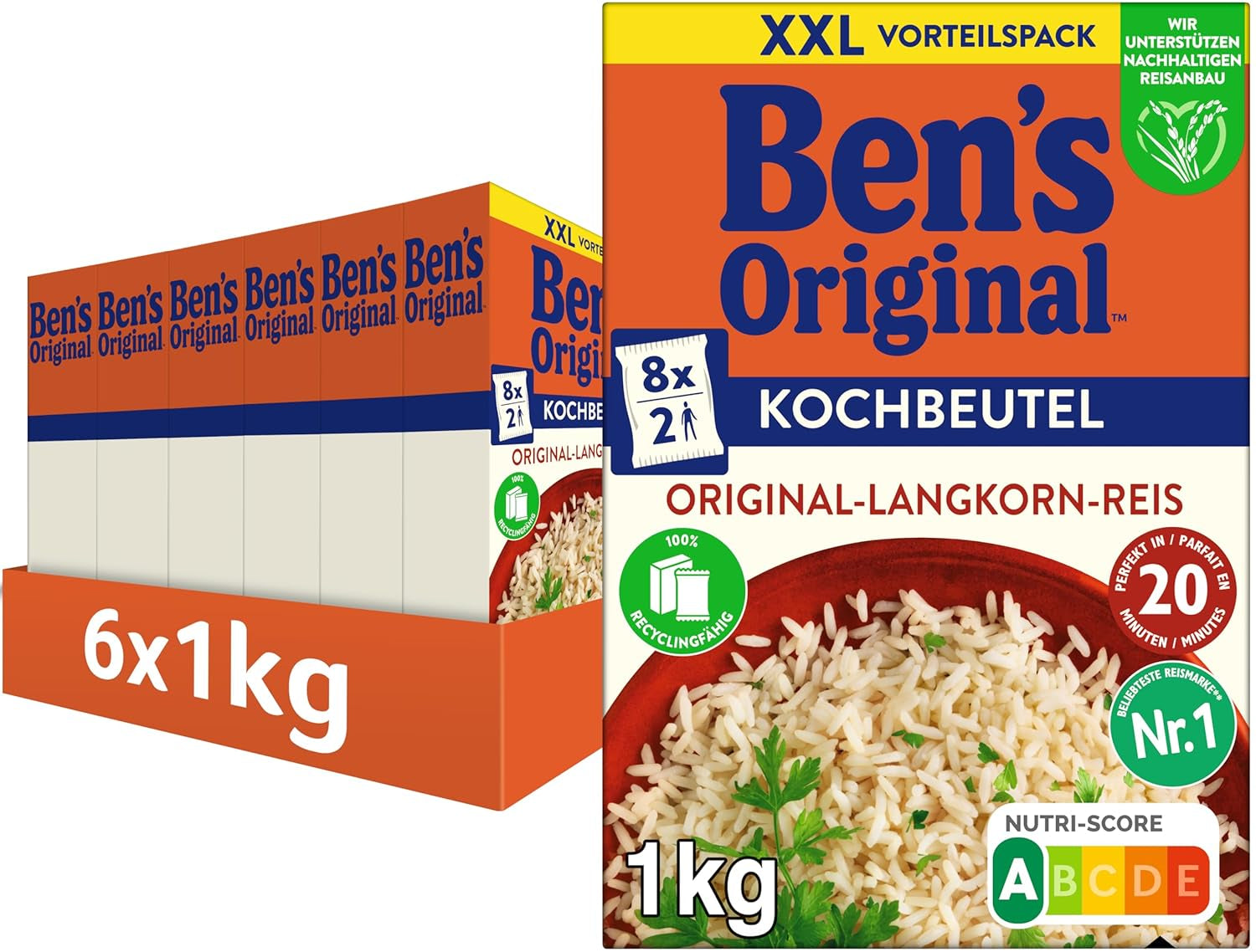 BEN'S ORIGINAL™ Riso a grani lunghi, cotto in busta, 9 x 500 g, 20 minuti