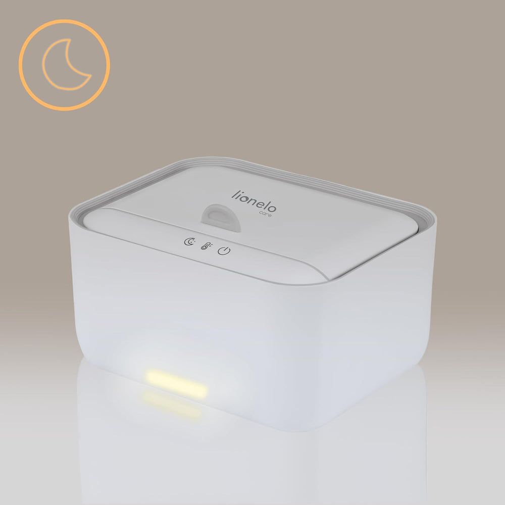 Lionelo BABYBLISS 20W Scalda salviette umidificate e asciugamani piccoli, 20W per neonati, luce notturna integrata, 3 impostazioni di calore, pannello touch, mantiene le salviette umide
