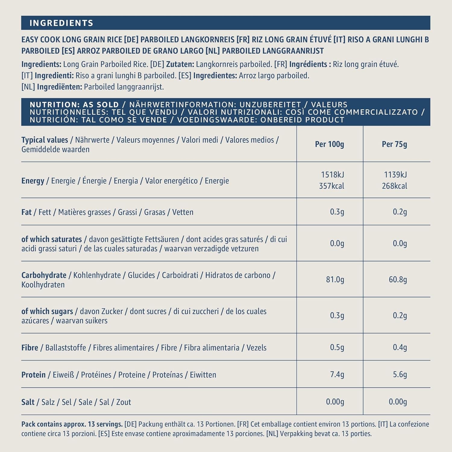 Riso a grani lunghi precotto dell'Amazzonia, 1 kg