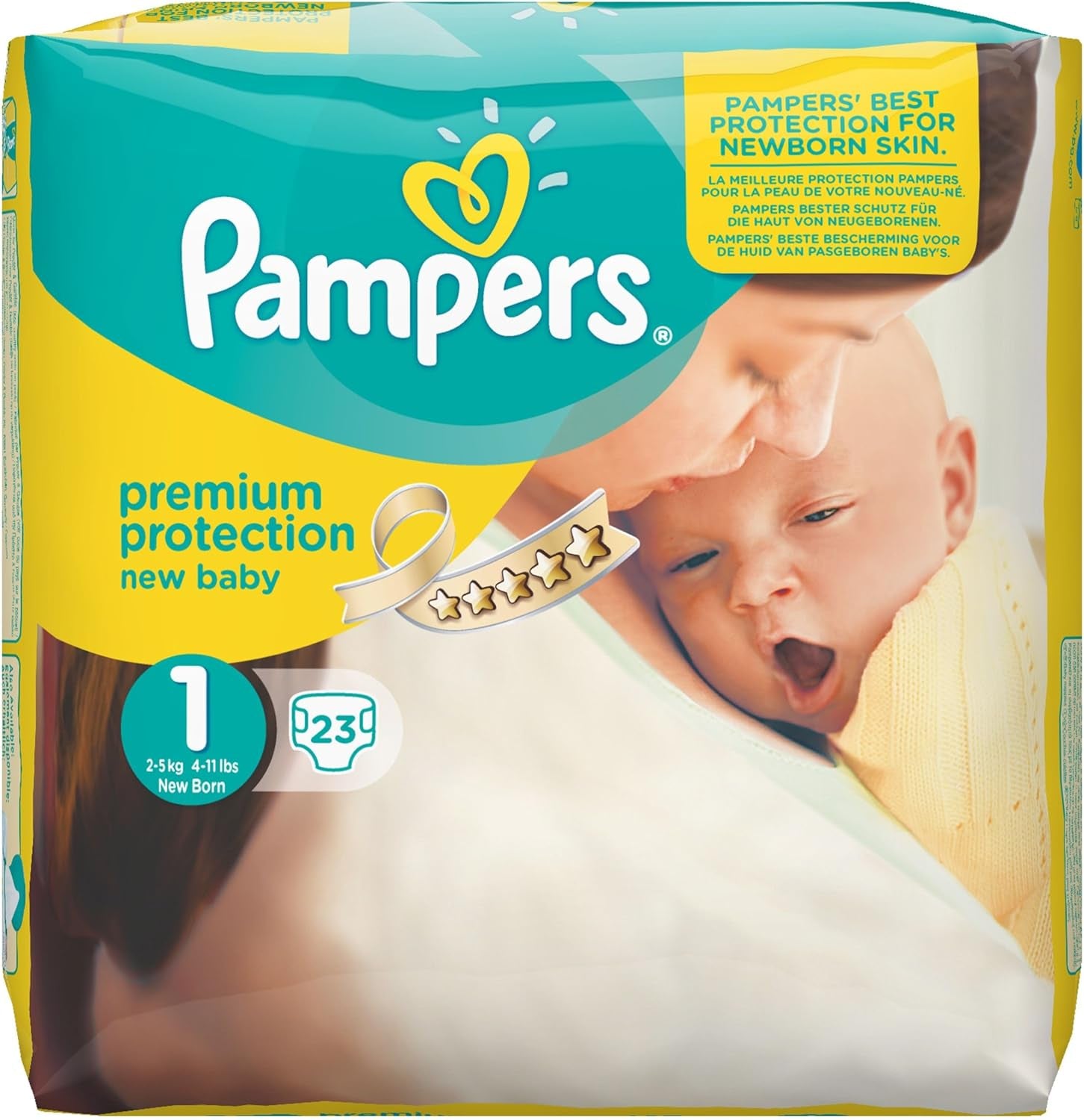 Pampers New Baby taglia 1 Neonato 2-5 kg ​​Confezione da trasporto, confezione da 4 (4 x 23 pezzi)