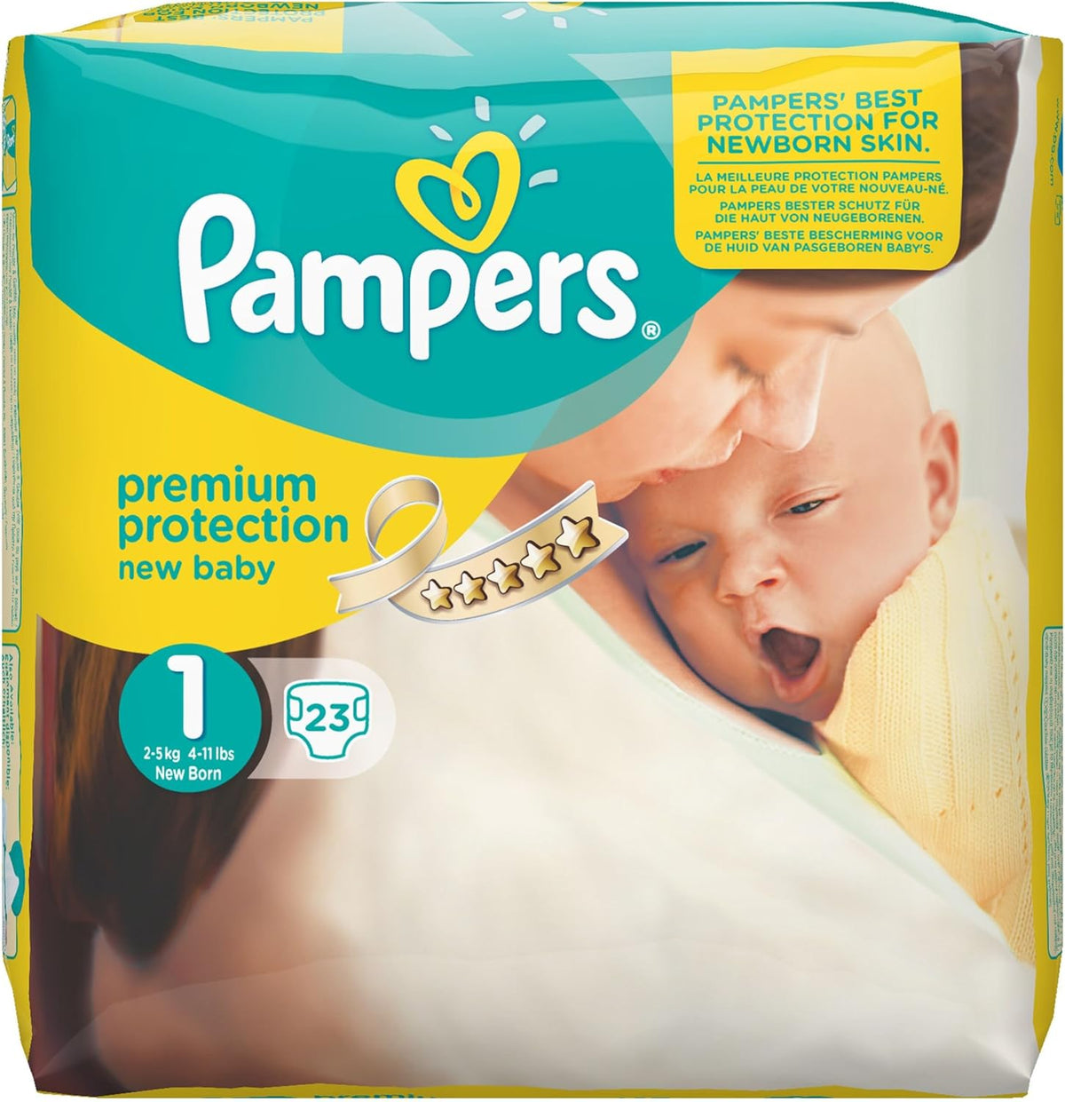 Pampers New Baby taglia 1 Neonato 2-5 kg ​​Confezione da trasporto, confezione da 4 (4 x 23 pezzi)
