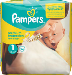 Pampers New Baby taglia 1 Neonato 2-5 kg ​​Confezione da trasporto, confezione da 4 (4 x 23 pezzi)