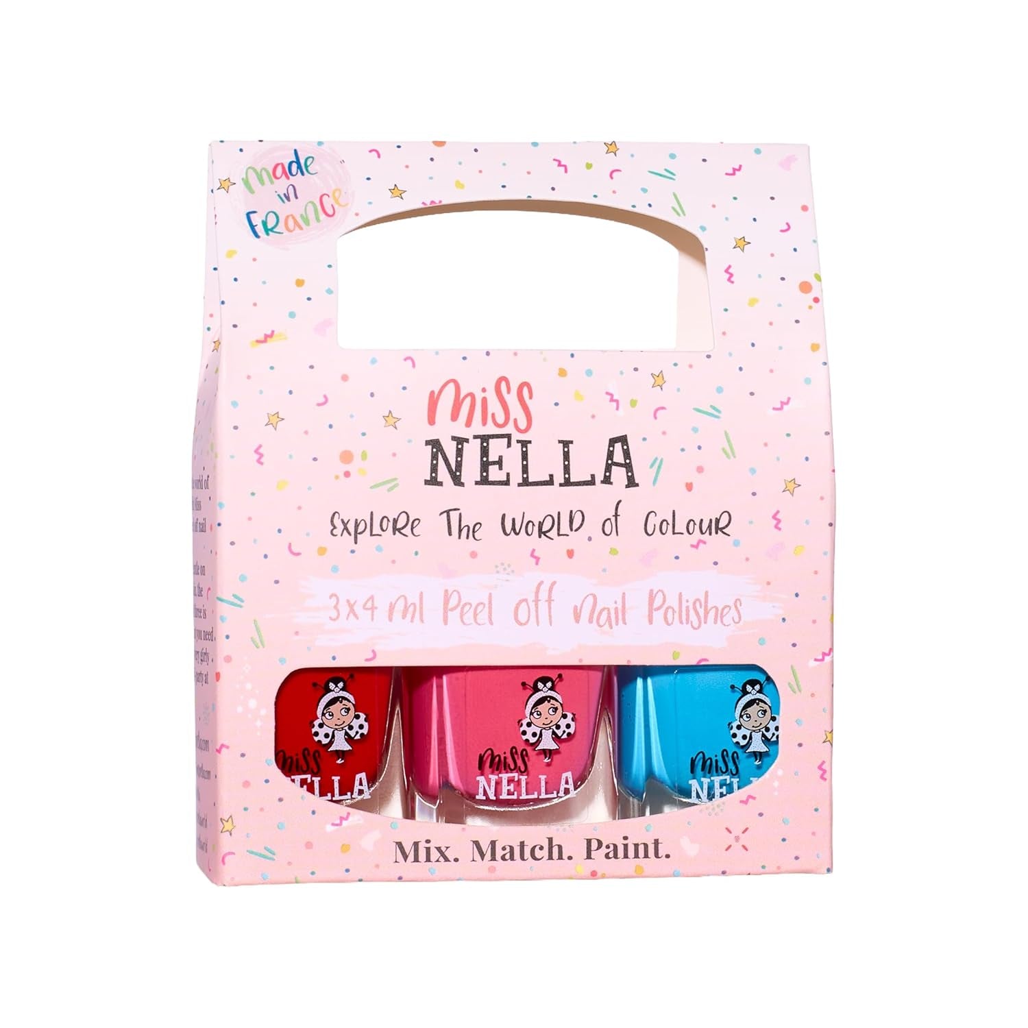 Set di smalti glitterati da 4 pezzi della collezione Miss Nella Magic: rosa, rosso, oro e blu, smalto rimovibile speciale per bambini, non tossico, a base d'acqua, inodore