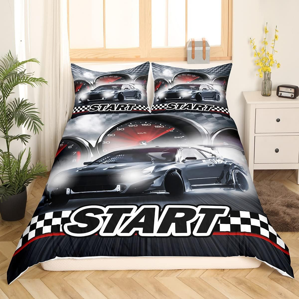 Jungen Cartoon Auto Bedtuchen Set 135X200,Kinder Bau Fahrzeuge Tröster Abdeckung Für Kind Kleinkind Teens,Dinosaurier Bettbezug,Traktor Maschinerie Bagger Bettdecke Abdeckung,Lkw Autos Bedtuchen Naty Shop Multi 6 135*200+80*80*1