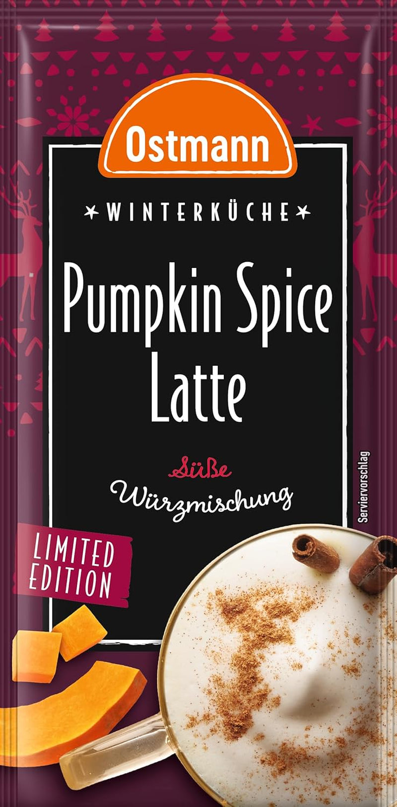 Ostmann Gewürze – Pumpkin Spice Latte Würzmischung, zum Einrühren in Milk mit Kaffee oder Espresso, mit Kürbispulver, 16 g im Beutel (Verpackungsdesign kann abweichen)