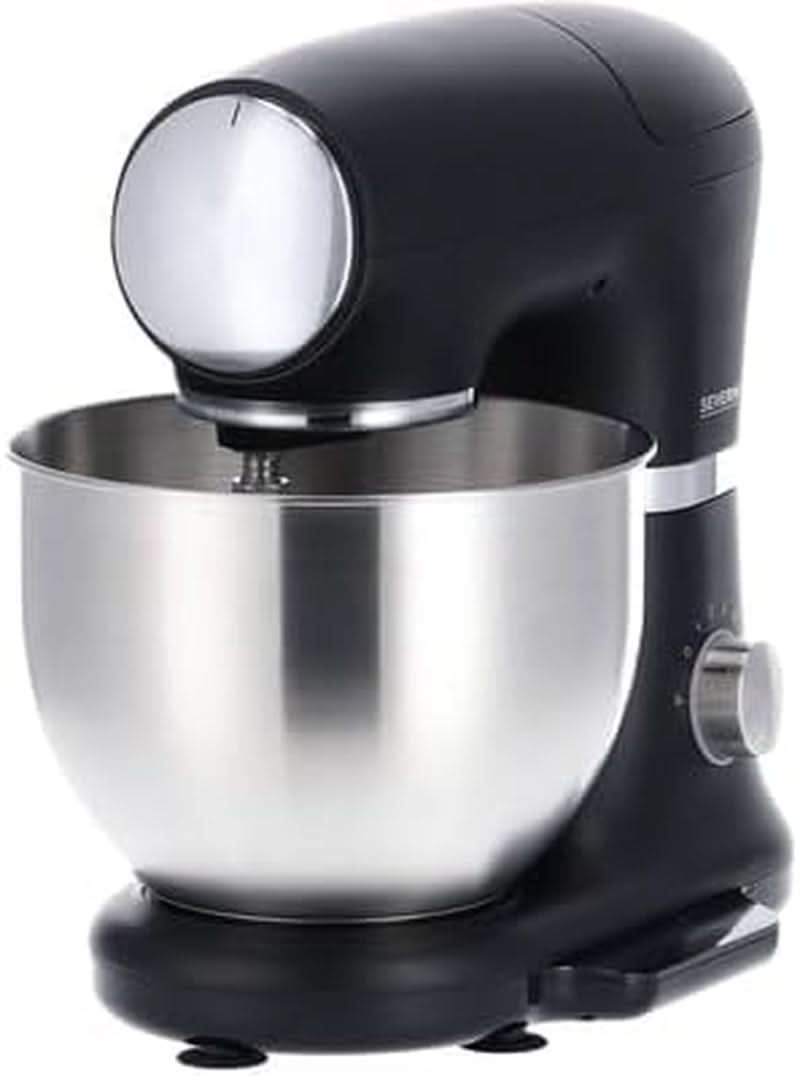 SEVERIN Küchenmaschine Mit Waage, Große Knetmaschine Für Bis Zu 3 Kg Kuchenteig, Robuste Teigmaschine Mit Knethaken, Flachrührer Und Schneebesen, 1.000 W, Schwarz, Matt,Edelstahl, KM 3898 Mama si Copilul Naty Shop
