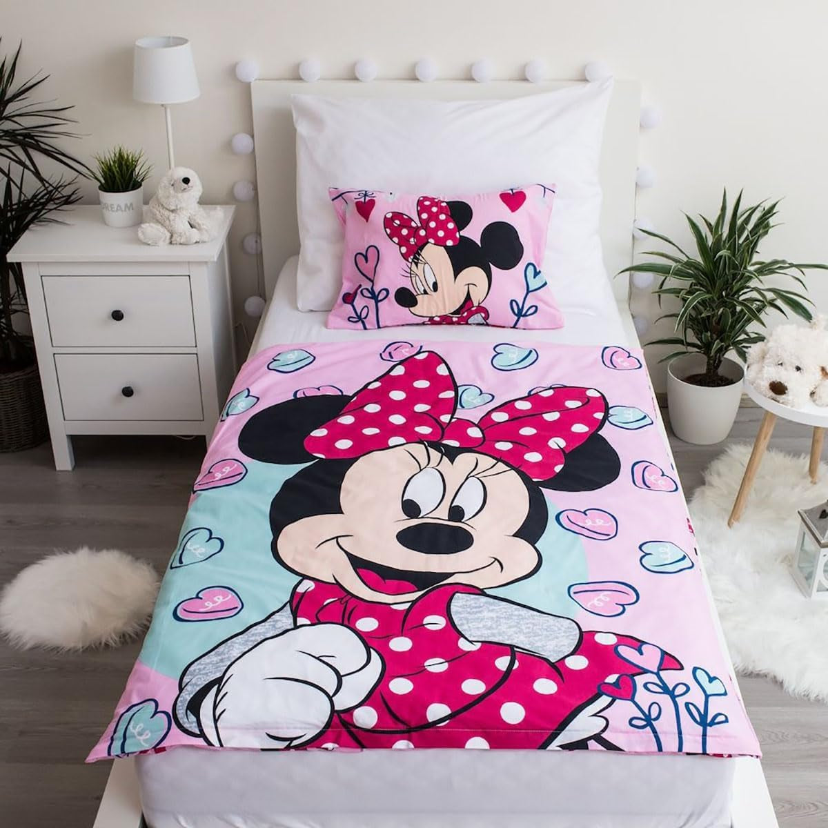 Lenjerie de pat Disney, Minnie Mouse Pink Baby, 100% bumbac cu fermoar Lenjerie de pat - copii Naty Shop