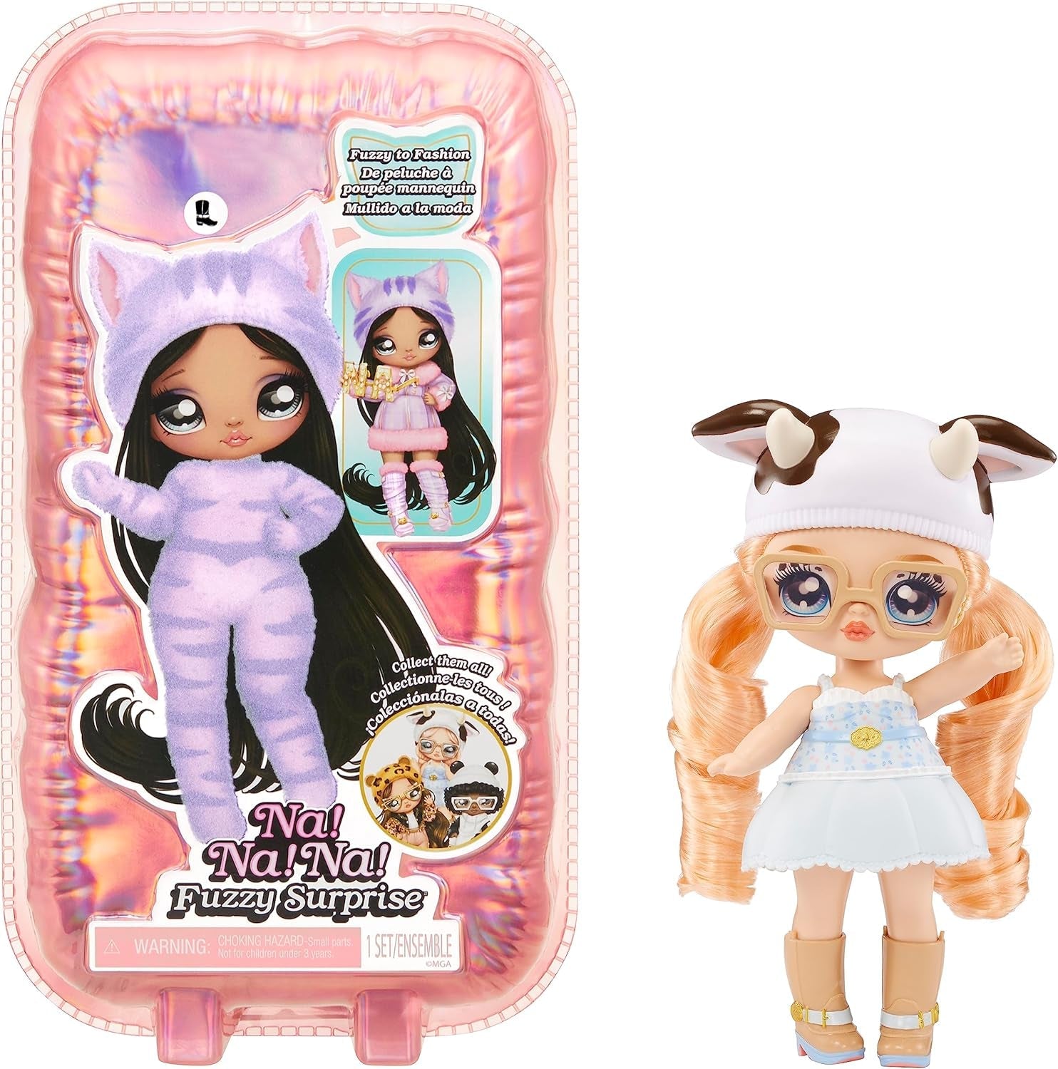 NA! NA! NA! Surprise Fuzzy Surprise Serie 1 - JENNEL Jaguar - 18 cm posierbare Modepuppe - Jaguar-inspiriert mit beflocktem Körper, Beanie, Brille, Outfit, und Schuhe - Spielzeug für Kinder ab 4+