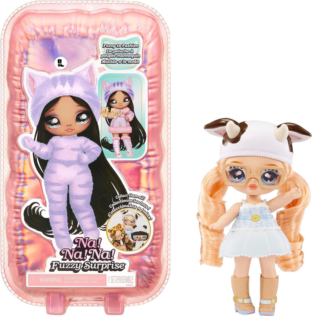 NA! NA! NA! Surprise Fuzzy Surprise Serie 1 - JENNEL Jaguar - 18 cm posierbare Modepuppe - Jaguar-inspiriert mit beflocktem Körper, Beanie, Brille, Outfit, und Schuhe - Spielzeug für Kinder ab 4+