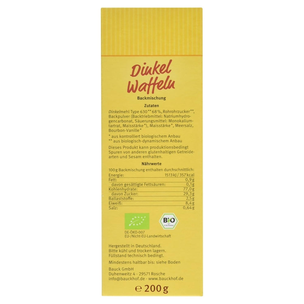 Demeter Bauck Hof Bio Dinkel Wafflen, 200 G Miscela per cuocere e cuocere Naty Shop