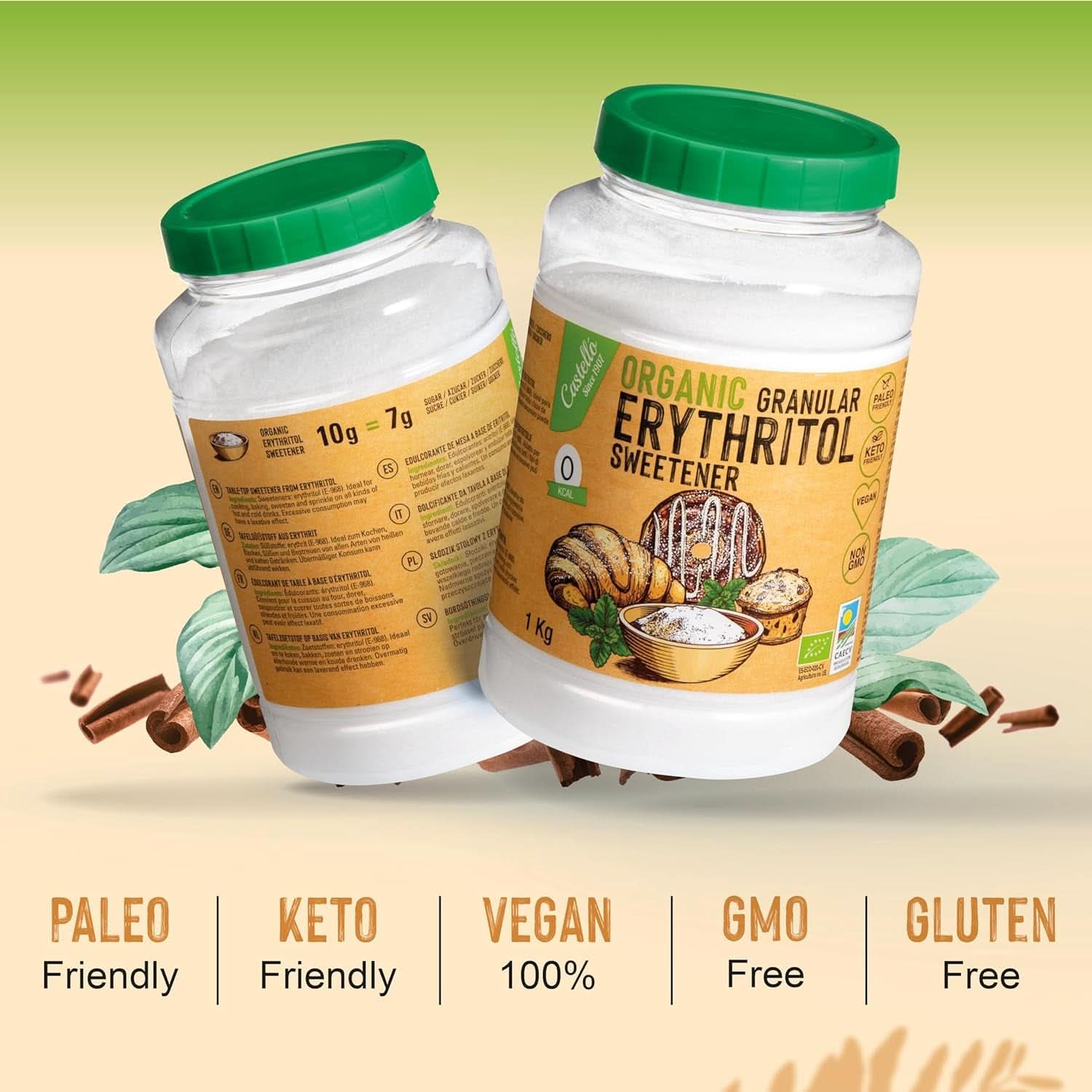 Eritritolo biologico naturale, 10G = 7G zucchero, 1 Kg Dolcificanti Naty Shop