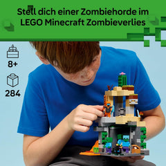 LEGO Minecraft Zombieverlies - Bauspielzeug für Rollenspiele - Minecraft-Spielset für Jungen und Mädchen ab 8 Jahren mit 3 Zombies, einem Krieger und Videospielzubehör - 21587