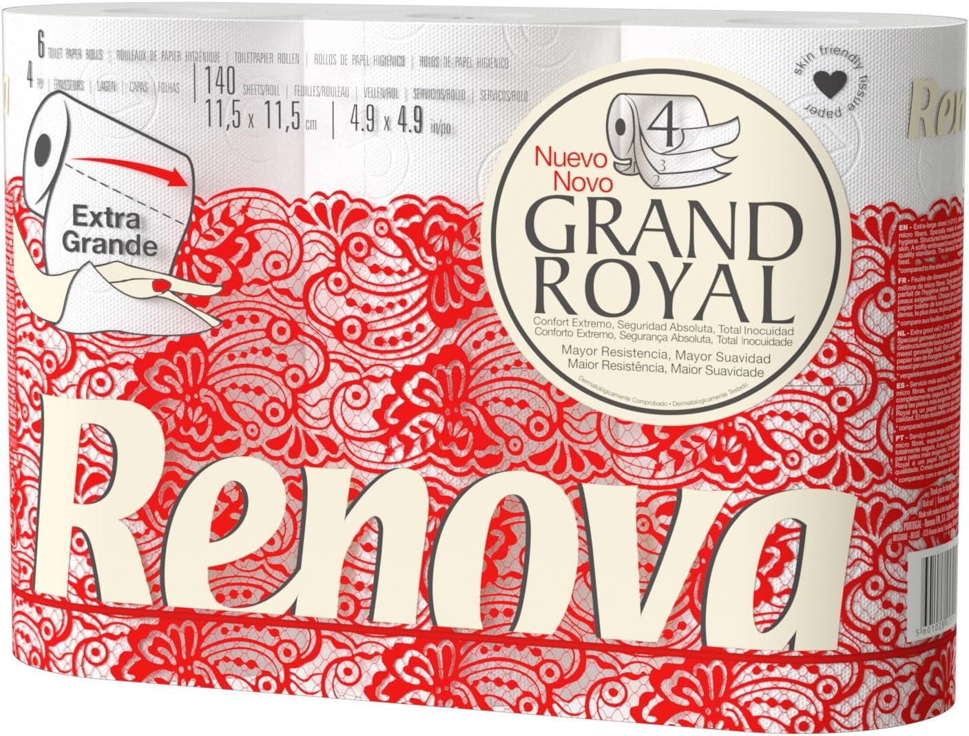 Hârtie igienică Renova Renova Grand Royal 4 straturi - 6 role, Large (pachet de 5)