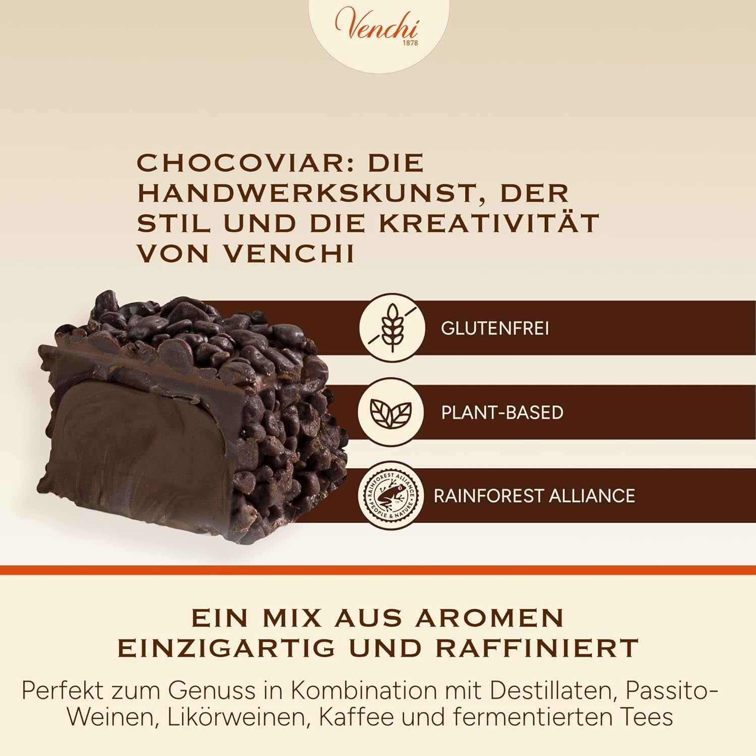Venchi - Cubi Chocoviar 75% - Praline con ripieno "Cuor di Cacao", cioccolato extra fondente e granella Chocoviar 75% - Confezione sfusa da 1 kg - Vegan - Senza glutine