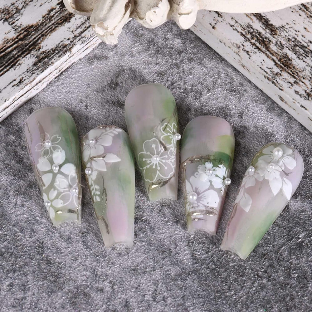 JMEOWIO Nagelsticker Frühling Weiße Blume 9 Blatt Nail Art Sticker Selbstklebend Nagelaufkleber Sommer Blumen Dekoration Nageldesign Zubehör