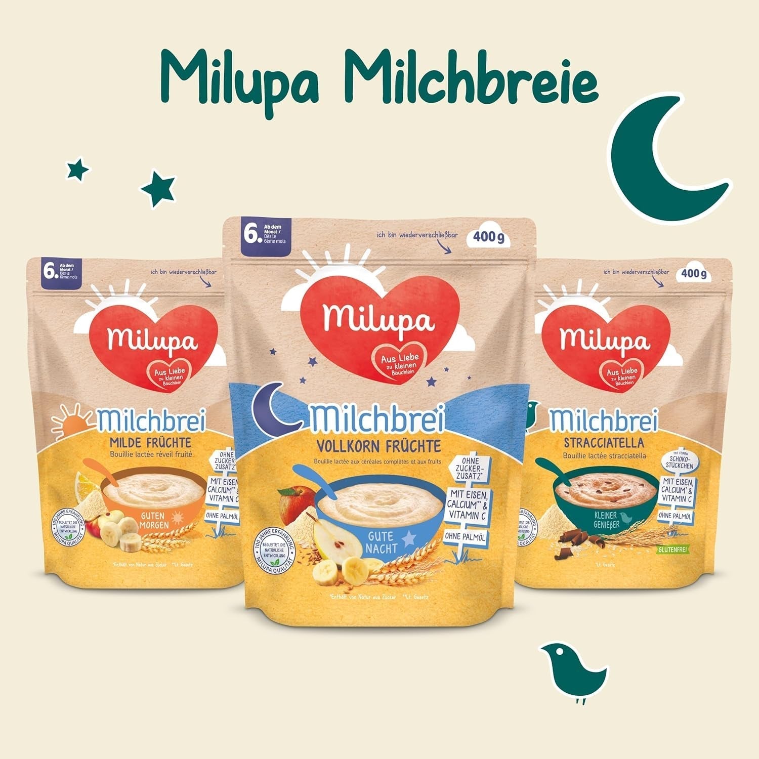 Milupa Milk Porridge Frutta Integrale - Porridge per bambini senza olio di palma, dai 6 mesi - 4 X 400 G (confezione da 2) Mamma e Bambino Naty Shop