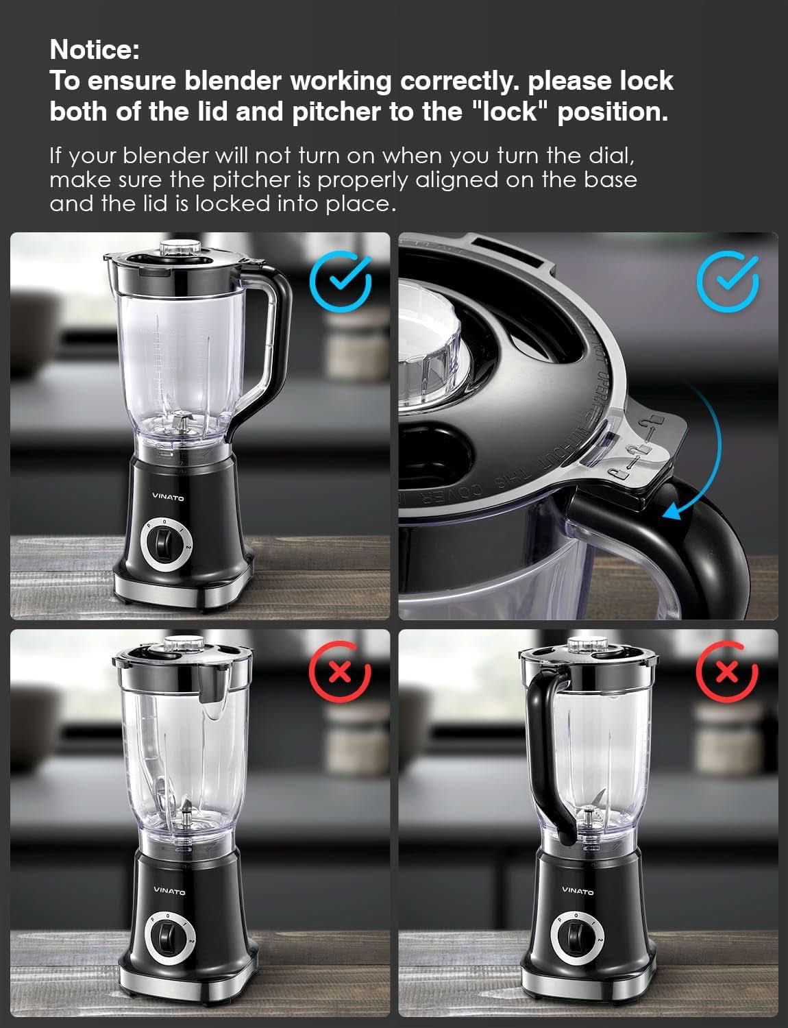 Mixer, Robot da cucina con 4 Klingen Mixer per frullati, frappè e prodotti sicuri, Frullatore con Edelstahlklingeneinheit, Sicherheitsschalter Kitchen Naty Shop