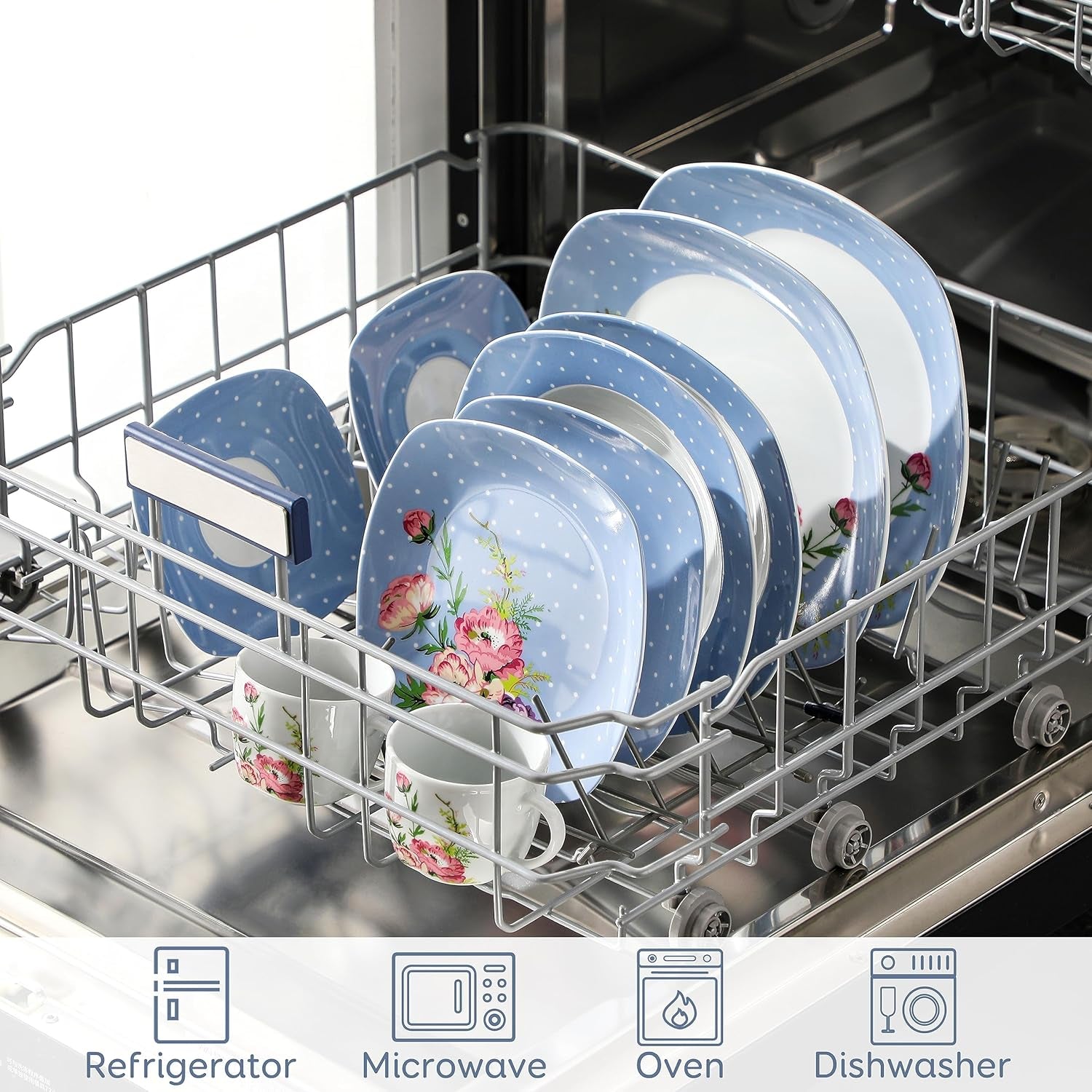 Set de veselă combinat din porțelan VEWEET, set de veselă de 30 de piese pentru 4-12 persoane, seria „Hannah”, format din farfurii de cină, farfurii de desert, farfurii de supă, cești de cafea și farfurioare