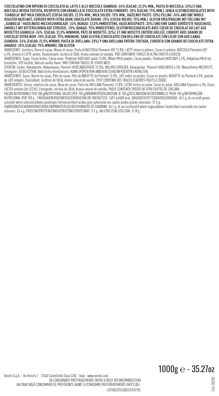 Venchi – Chocoviar Gianduia, praline in sacchetto da 1 kg, cioccolato Gianduia prodotto esclusivamente con “Nocciole di bosco Piemonte”, senza glutine, senza coloranti artificiali e senza conservanti